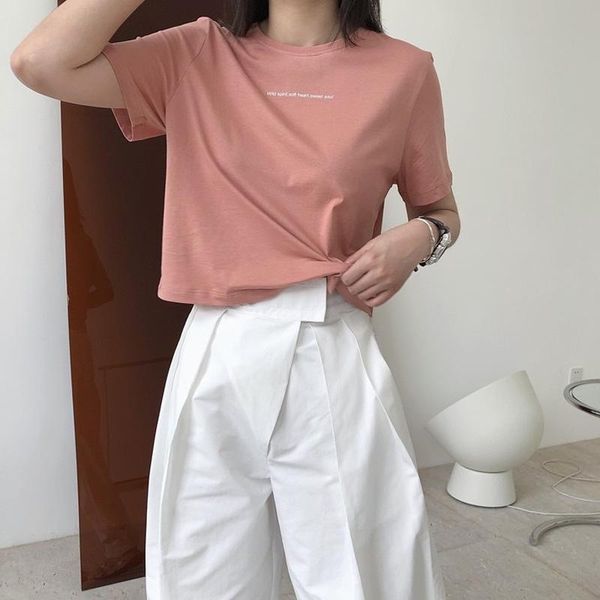 

summer women's casual letter print round neck short sleeve t-shirt, White