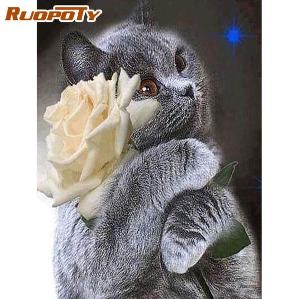 

paintings ruopoty frame picture flowers cat diy painting by numbers animals coloring for adults canvas home decors