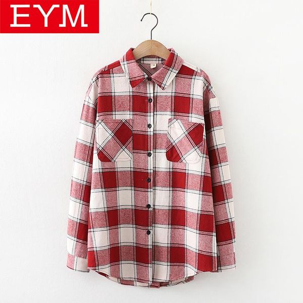 

fashion women red black plaid shirt youth college style long sleeve casual blouse ladies large size cotton women's blouses & shirts, White