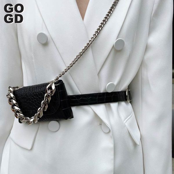 

[gogd]women pu leather crossbody casual messenger bags punk solid color rivet shoulder waist fanny belt packs