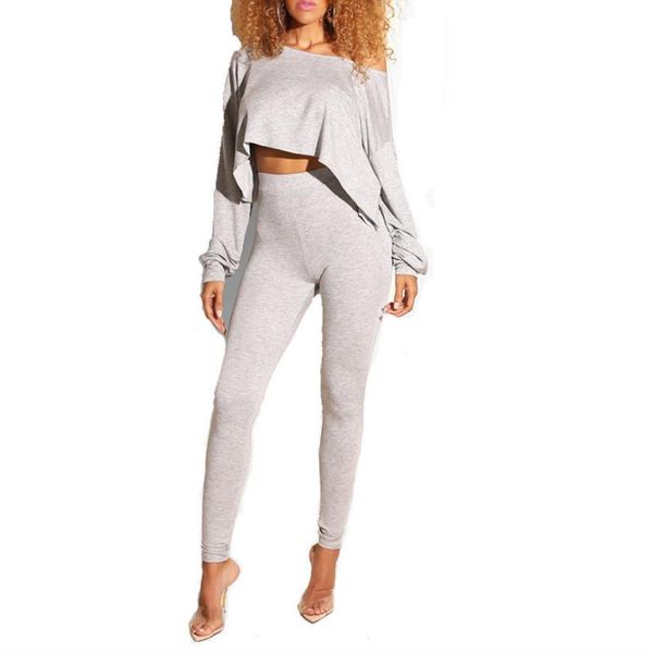 

women's two piece pants tracksuit 2pcs women set hoodies crop sweatshirt solid hooded 2 pieces sets clothing suits female, White