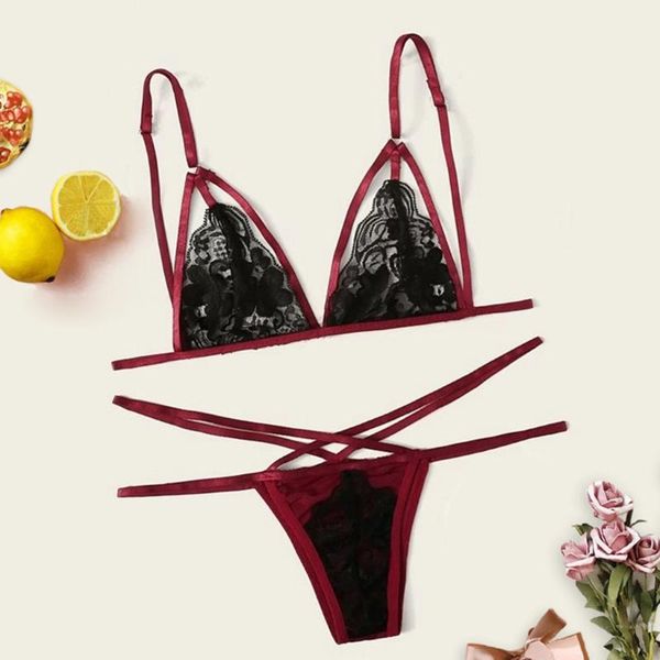 

bras hollow out bra sets women wireless fashion lace bralette underwear panty set push up bra#0305y30, Red;black
