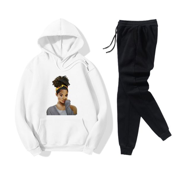 

designer brand 2-piece hooded sweater women fashion girl print casual wear, Black