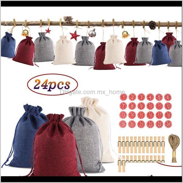 Decorações Festivo Partido Suprimentos Home Garden24pcs Natal 1-24 Advento Calendário Bunsar Saco Arty Favores De Algodão Doces De Embalagem De Packing Doces