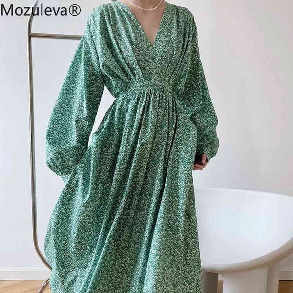 

stylish chic v-neck loose women a-line dress spring ladies floral vestidos elastic waist lace-up female 210427, Black;gray