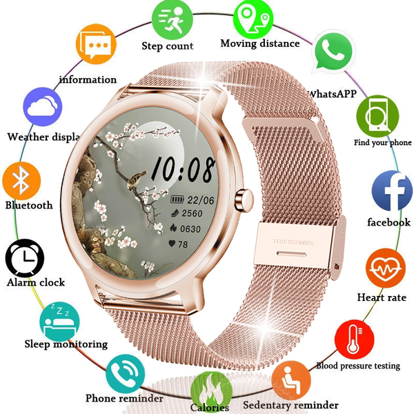 

lige 2021 women smart watch ladies fashion sport heart rate blood pressure pedometer sleep information reminder waterproof watchg, Slivery;brown