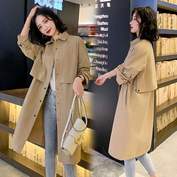 

women's trench coats small windbreaker women's medium and long style thin coat spring korean loose trend zg7s, Tan;black
