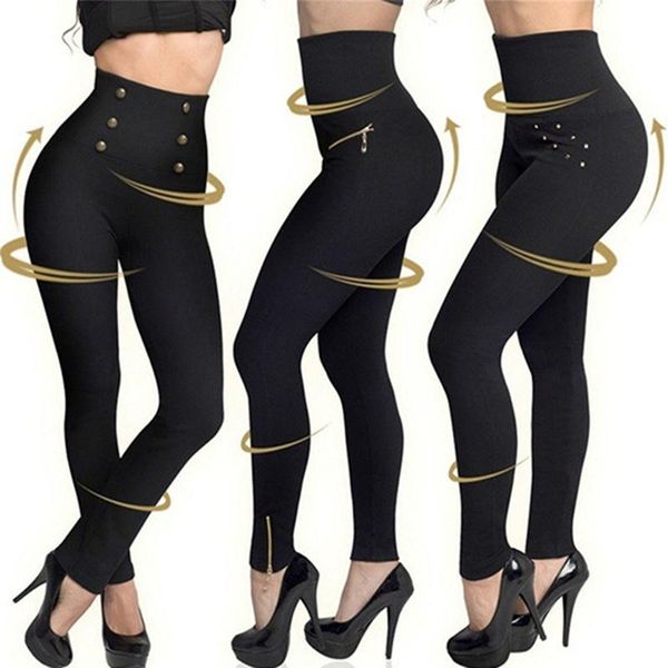 

women's leggings 1pc high waist tummy control pants women slimming drop 2021, Black