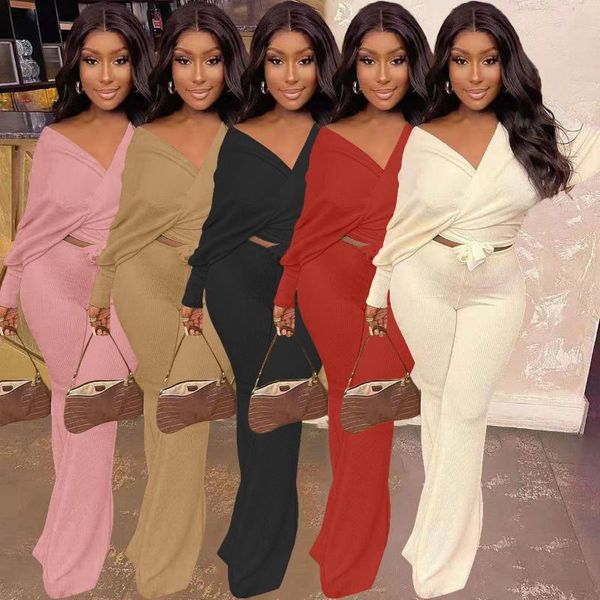 

women's two piece pants vavcy 2021 spring autumn pant suit ribbed fabric t-shirt + work set, White