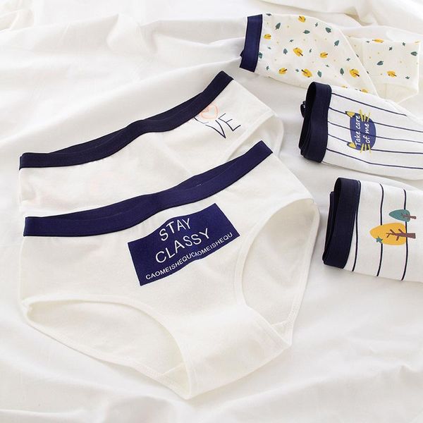 

maternity bottoms simple letter forest cat panties women cotton mid-waist women's briefs, White