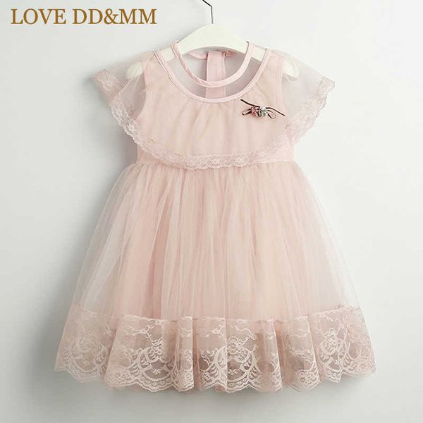 

love dd&mm girls dresses summer children's wear girls fashion sweet lace stitching flower brooch mesh dress 210715, Red;yellow