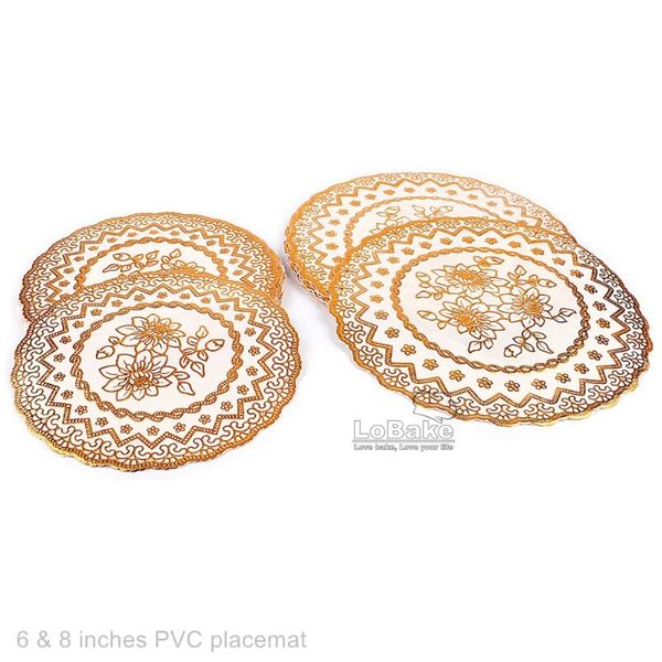 

mats & pads 12pcs/pack 6 and 8 inches eco-friendly pvc plastic round golden lace scarf doily placemat tableplace accessories