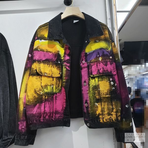 

women's jackets streetwear fashion graffiti denim coat women spring autumn big size loose short blue black jeans female outerwear, Black;brown