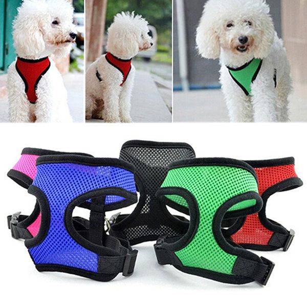 

dog collars & leashes adjustable soft breathable harness nylon mesh vest for dogs pets collar chest strap leash rope