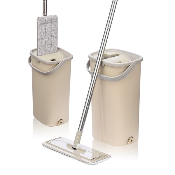 

squeeze hand fat mop bucket with stainess stee hande wet dry foor ceaning 360 rotatabe heads with reusabe mop pads
