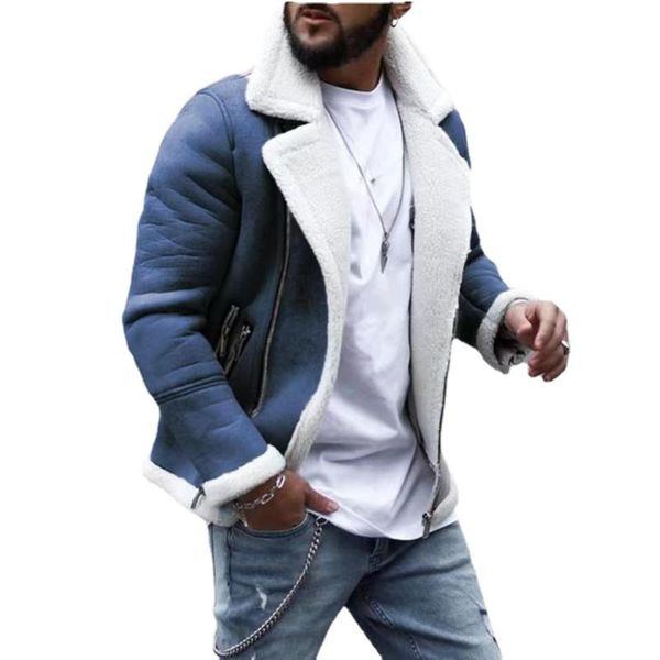 

men's casual shirts jacket outer wear fashion high collar 2021 autumn and winter trend lamb hair lapel warm, White;black