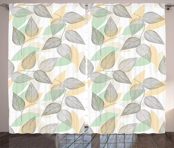 

curtain & drapes leaf curtains tree branches with leaves stripes and lines creative illustrations living room bedroom window brown green