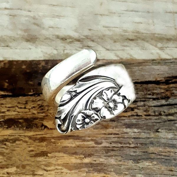 

drop retail vintage spoon ring jewelry rings antiqued plated cluster, Golden;silver