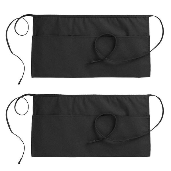 

aprons 2pcs kitchen cooking half-length shop waiter work (black)