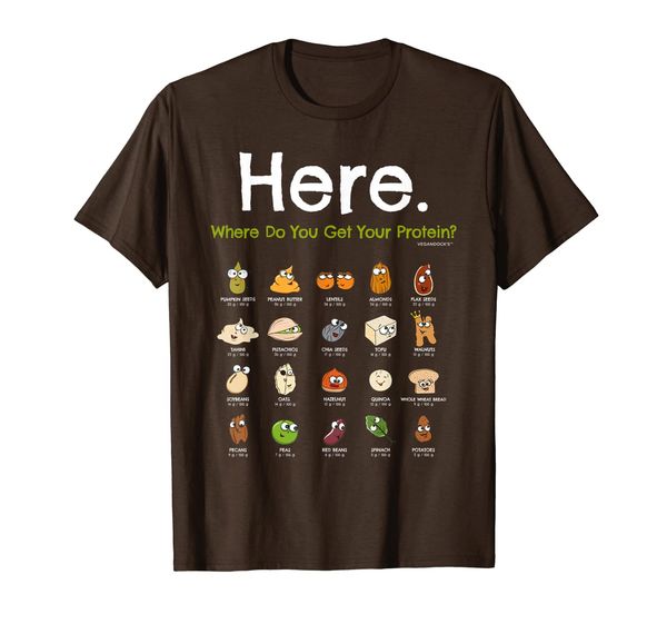 

Funny Vegan Protein T-Shirt for Vegans "Here.", Mainly pictures