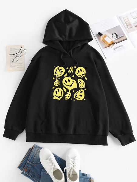 

cartoon graphic kangaroo pocket drawstring hoodie l7ty#, White;black