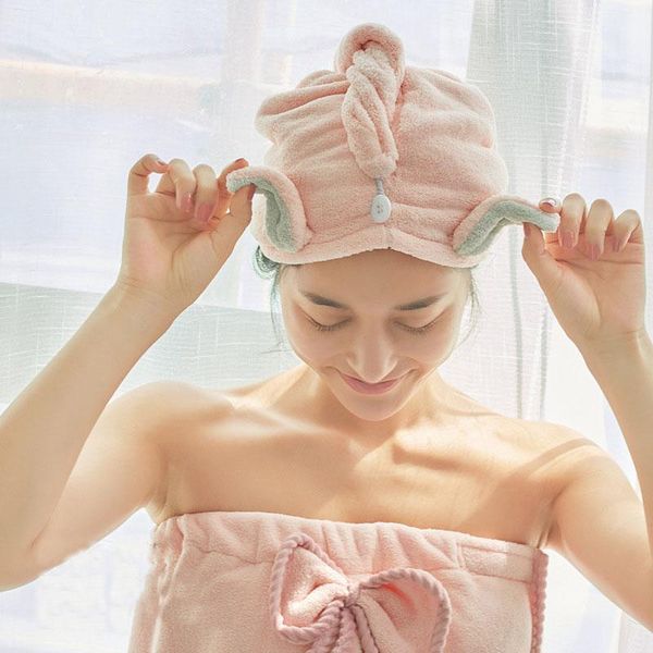 

girl's hair quick-drying microfiber towel cap hat shower solid super absorbent turban caps