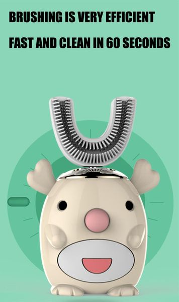 

smart electric toothbrush 360 degrees automatic sonic u shape electronic usb rechargeable kids cartoon pattern 5 mode blu-ray clean