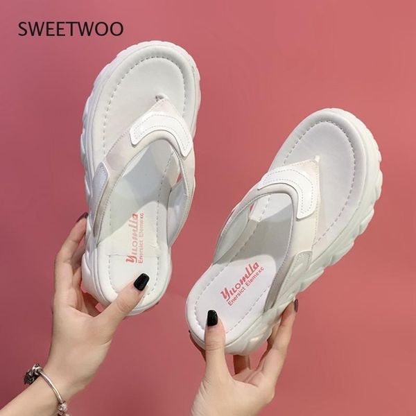 

slippers sweet platform flip-flopswomen 2021 summer solid lightweight comfortable sandals shoes ladies leisure casual shallow, Black