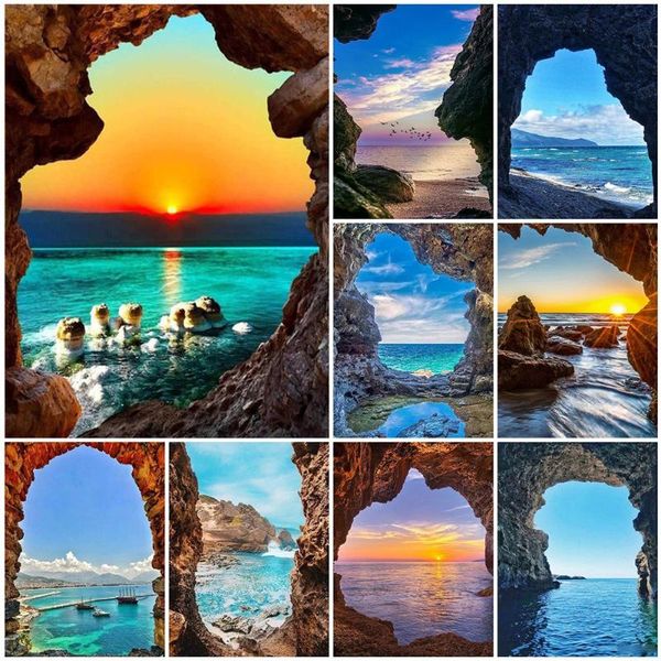 

diamond painting embroidery landscape seaside cross stitch 5d diy sunset scenery mosaic mountain art home decor