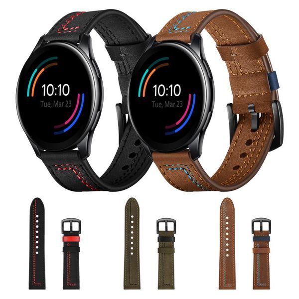 

watch bands 22mm stitching leather strap belt for oneplus band one plus replaceable bracelet watchbands, Black;brown