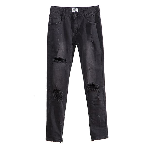 

men's pants jeans with zipper and wide aperture, hip hop jeans, male trend. gasr, Black