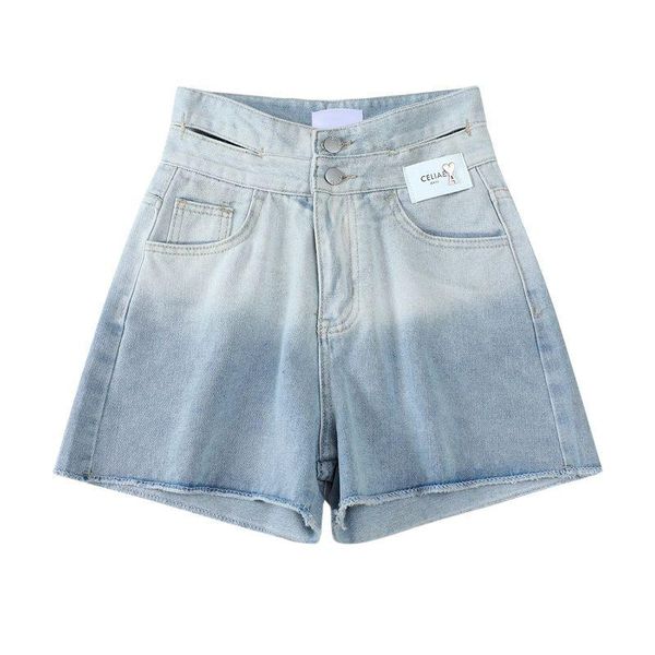 

women's jeans female short gradient color 2021 design sense of high waist pants wide leg casual straight denim femme, Blue