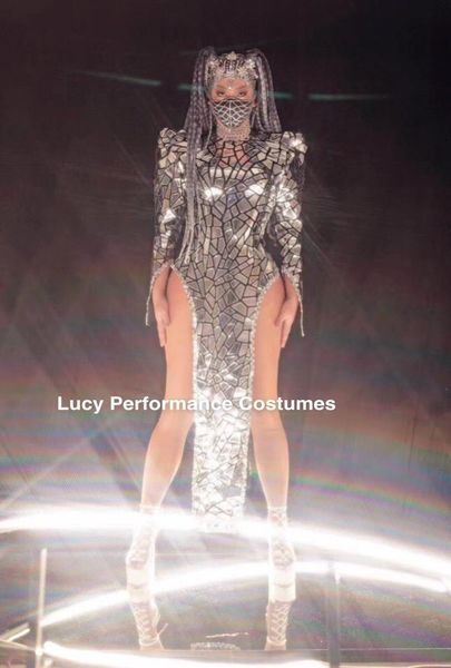 

stage wear foreign bar lead dance ds beauty long sleeve lens silver split skirt female singer performance dress 28xk, Black;red