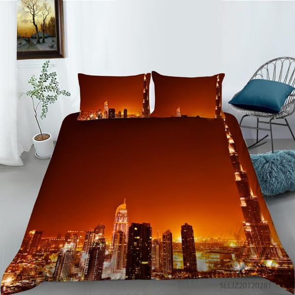 

bedding sets 3d night view of city buildings printing  set duvet cover with pillowcases bed 2/3pcs