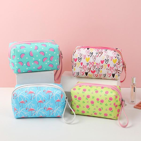 

cosmetic bags & cases portable pvc zipper casual bag floral printed leather storage to wash out