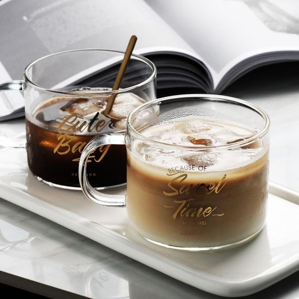 

wine glasses transparent beer whisky breakfast milk glass cup ins letter print home restaurant mug cups with handle drinkware