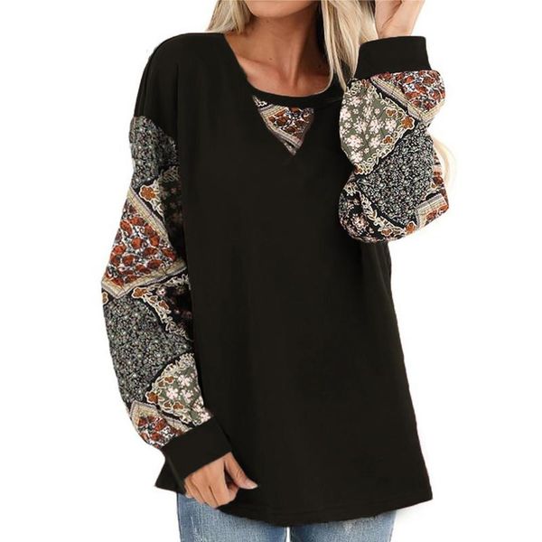 

women's t-shirt autumn and winter printing loose casual lantern sleeves shirt long-sleeved jacket clothing, White