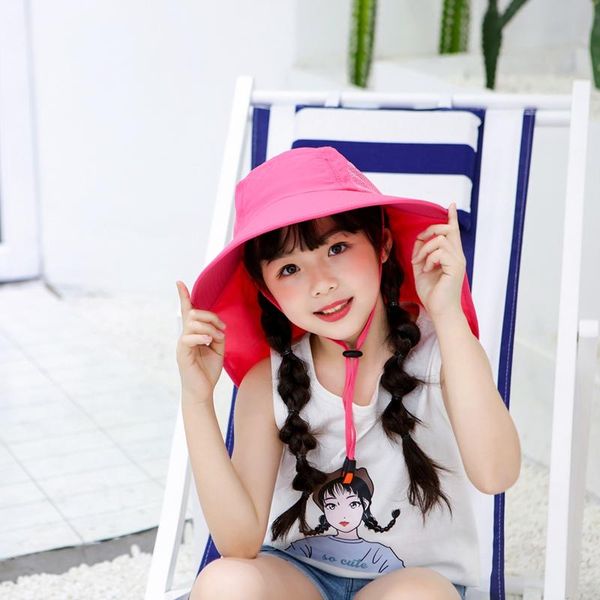 

outdoor flap cap children lightweight foldable cover sun hat sportswear accessories with adjustable sunshade neck chin strap hats, Black;white