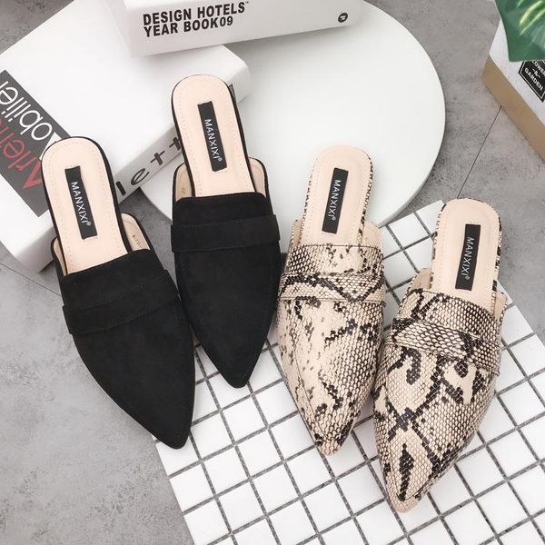 

flat shoes female low woman's slippers slides 2021 fretwork rubber basic hoof heels fabric pu woman, Black