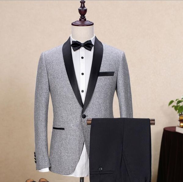 

men's suits & blazers brand wool gray black jacket slim fit male suit tuxedos wedding prom geroom business jacket+pants s-3xl, White;black