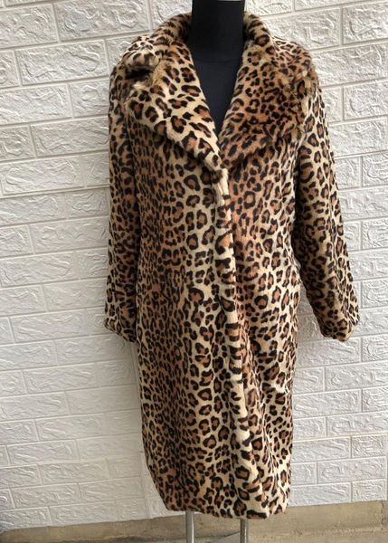 

women's fur & faux classic leopard-print coat, star style, medium length fluffy, all-match trench coat leopard print winter women, Black