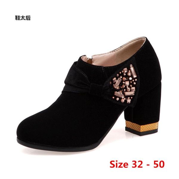 

dress shoes square high heels women scarpin office lady heel woman pumps small big size 32 - 50, Black
