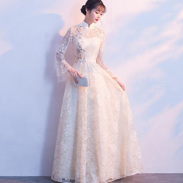 

casual dresses party evening cheongsam dress oriental chinese style woman elegant lace qipao wedding prom long robe retro vestido xs-xx, Black;gray
