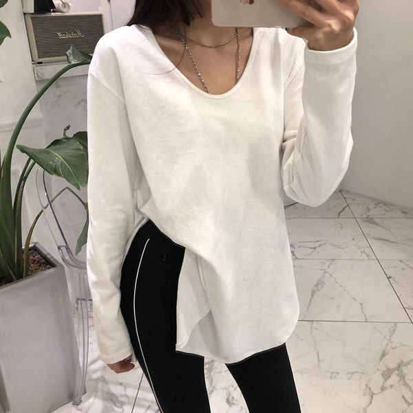 

women t-shirt 2021 autumn female tees solid v-neck loose fashion undershirt all-match office lady women's, White