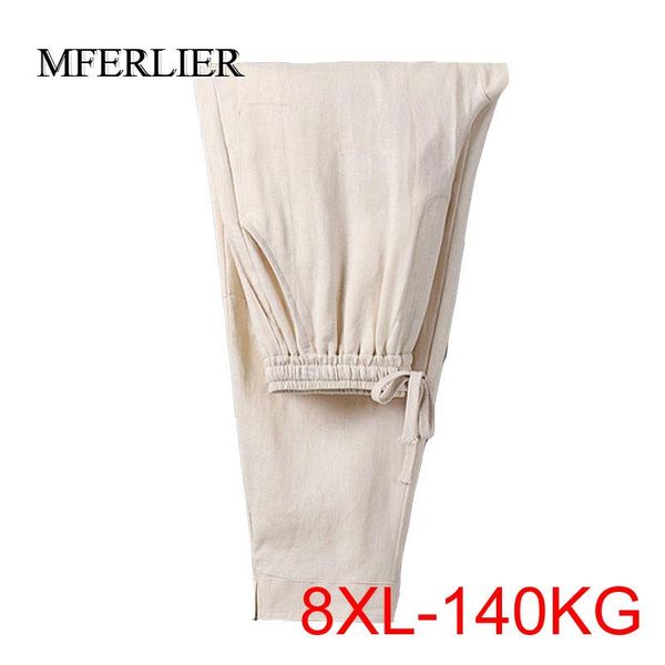 

men's pants autumn spring 8xl waist 140cm men 5xl 6xl 7xl cotton linen large size trousers, Black