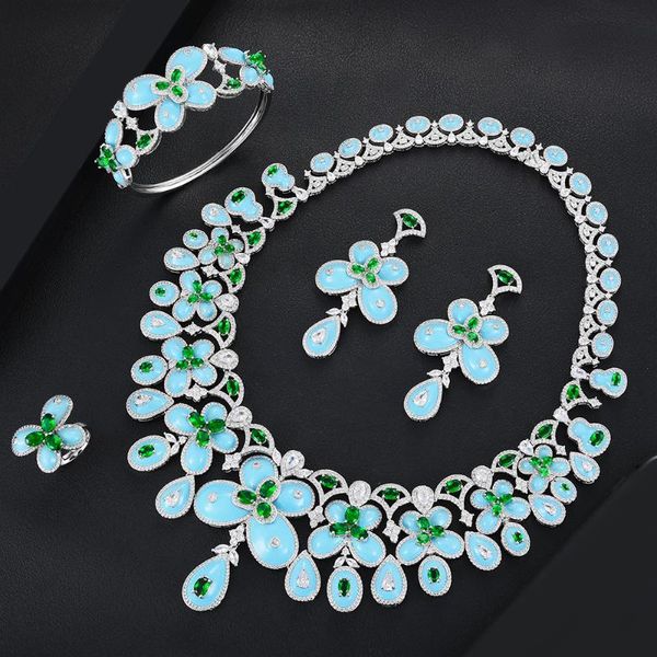 

earrings & necklace kellybola luxury gorgeous sparkling bracelet ring jewelry cubic zirconia bridal women wedding sets, Silver