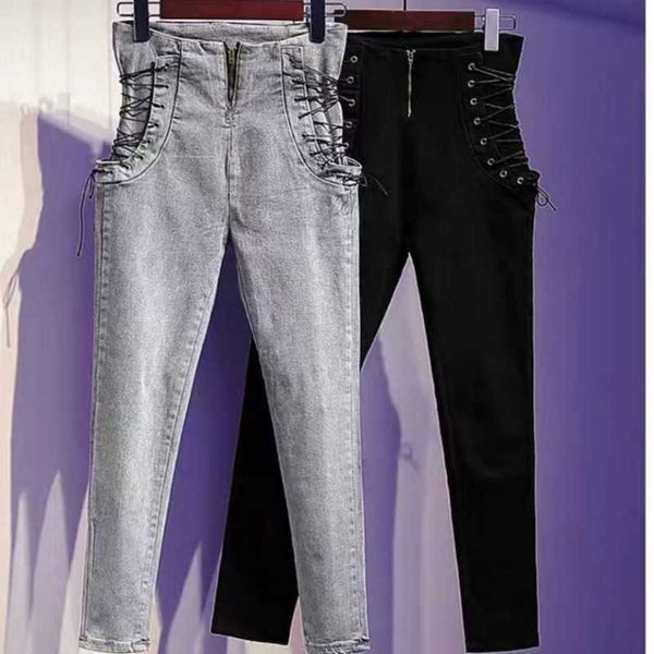 

high waist jean hip lift springtime autumn stretch denim pencil pants black washed slim skinny female trousers 210601, Blue