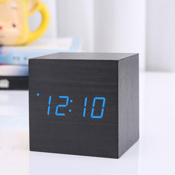 

other clocks & accessories digital wooden led alarm clock wood retro glow desktable decor voice control snooze function desk tools s