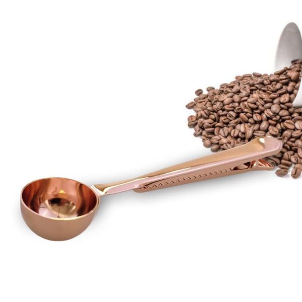 

spoons creative 304 stainless steel spoon electroplated titanium coffee clip combo design rose gold sliver office household 1pcs