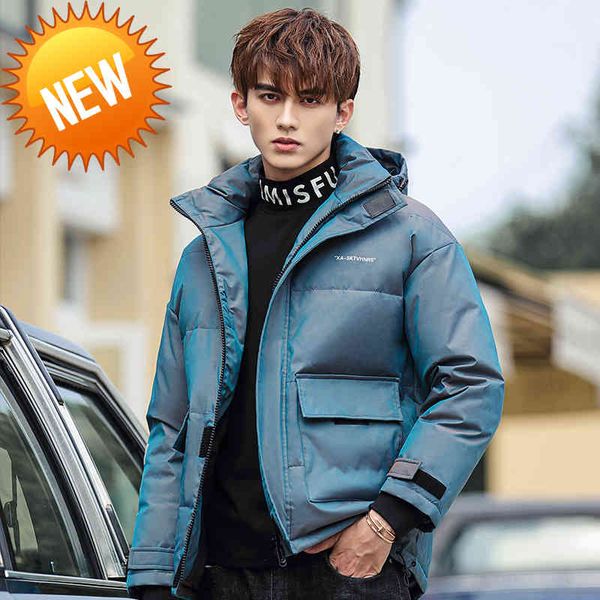 

winter gradient cotton men's national shiny reflective down jacket couple bread coat men parka, Black